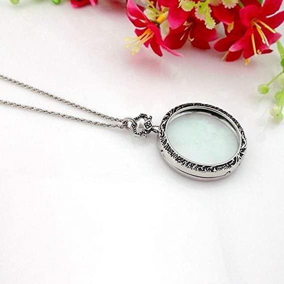 Magnifiers 10X Necklace with 40mm Diameter Glass Magnification Lens Pendant Necklace Magnifying Portable Pocket Reading Loupe Monocle for Books Crafts