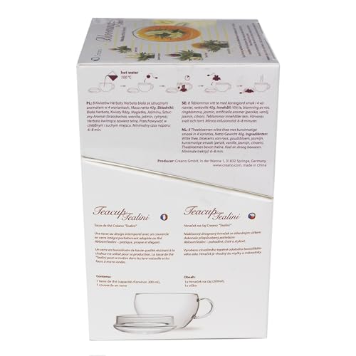 Creano Blooming Tea Gift Set with Glass Teapot 17oz (500ml) - Green Tea Fruity Flavoured Tea Flowers in 6 Varieties - Flowering Tea Gift for Easter