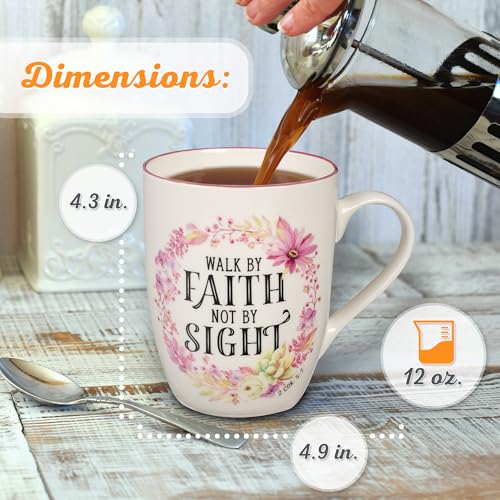 Christian Art Gifts Inspirational Ceramic Coffee & Tea Scripture Mug for Women: All Things are Possible Encouraging Bible Verse, Cute Microwave & Dishwasher Safe Drinkware, White & Pink Floral, 12 oz.