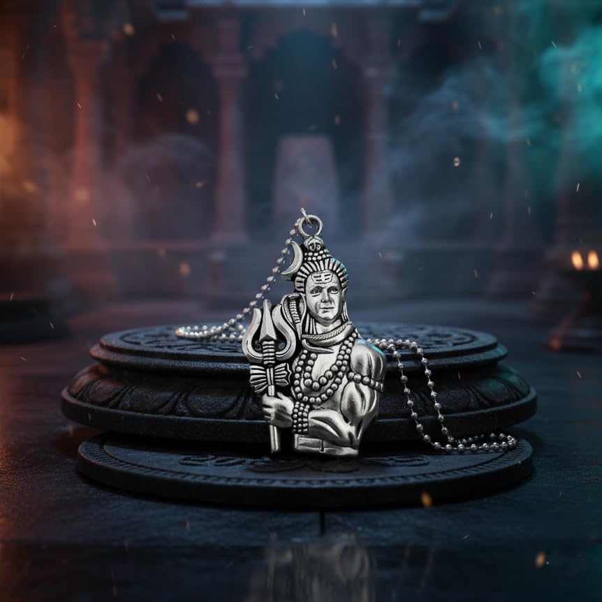 Stainless Steel Shiva's Trishul Damaru Pendant with Chain for Men, Anti-Tarnish Mahadev Mahakal Bholenath Necklace for Men & Women - Oxidized Silver Finish