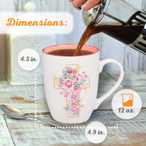 Christian Art Gifts Inspirational Ceramic Coffee & Tea Scripture Mug for Women: All Things are Possible Encouraging Bible Verse, Cute Microwave & Dishwasher Safe Drinkware, White & Pink Floral, 12 oz.