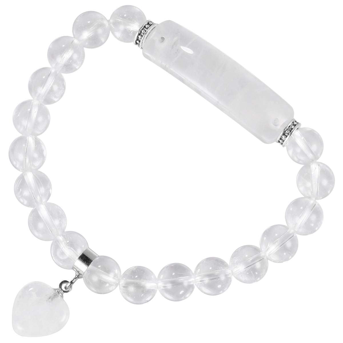 TUMBEELLUWA Healing Stone Bracelet 8mm Beads Chakra Crystal Energy Heart Charm Bracelet Handmade Jewelry for Women