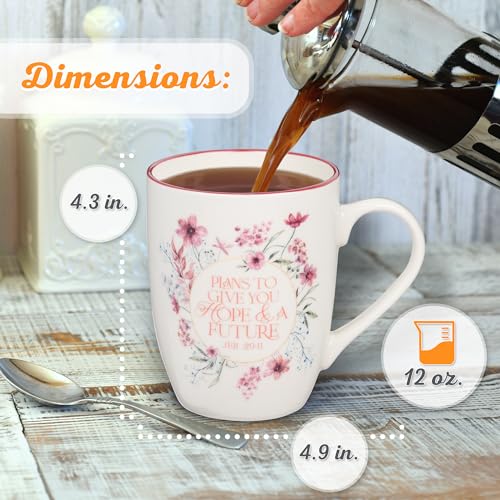 Christian Art Gifts Inspirational Ceramic Coffee & Tea Scripture Mug for Women: All Things are Possible Encouraging Bible Verse, Cute Microwave & Dishwasher Safe Drinkware, White & Pink Floral, 12 oz.