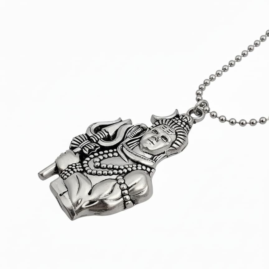 Stainless Steel Shiva's Trishul Damaru Pendant with Chain for Men, Anti-Tarnish Mahadev Mahakal Bholenath Necklace for Men & Women - Oxidized Silver Finish