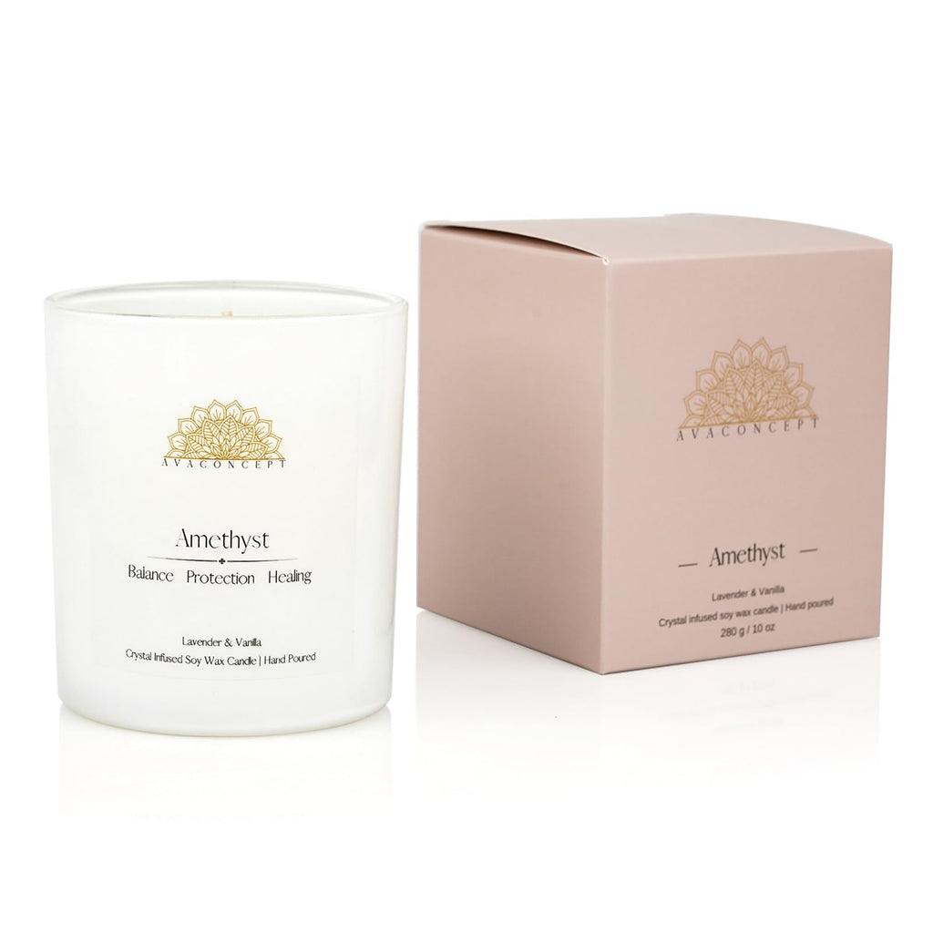 AVACONCEPT Crystal Infused Soy Wax Candle Gift Set Aromatherapy Scented Candles with Healing Crystals Natural Hand-Poured Luxury for Relaxation & Home Décor (Sunstone & Amethyst & Amazonite)