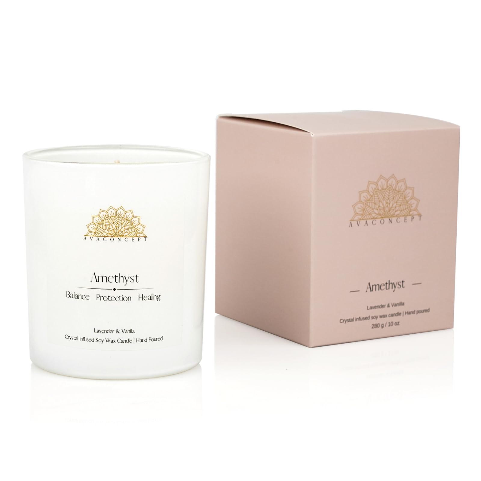 AVACONCEPT Crystal Infused Soy Wax Candle Gift Set Aromatherapy Scented Candles with Healing Crystals Natural Hand-Poured Luxury for Relaxation & Home Décor (Sunstone & Amethyst & Amazonite)