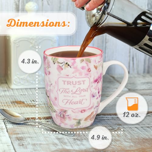 Christian Art Gifts Inspirational Ceramic Coffee & Tea Scripture Mug for Women: All Things are Possible Encouraging Bible Verse, Cute Microwave & Dishwasher Safe Drinkware, White & Pink Floral, 12 oz.