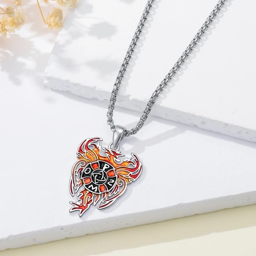 PELOVNY Phoenix Necklace 925 Sterling Silver Shield/Sword/Crystal/Tarot Card/Dog Tag/Cross/Abalone/Axe Pendant Rising Bird Jewelry for Anniversary Birthday Christmas Gifts Men Women
