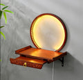 Wall-Mounted Buddha Statue Stand with LED, Small Buddhist Shrine Altar Table, Retractable Bamboo Prayer Offering Table for Living Room (Rosewood Color, 60cm/23.6in)