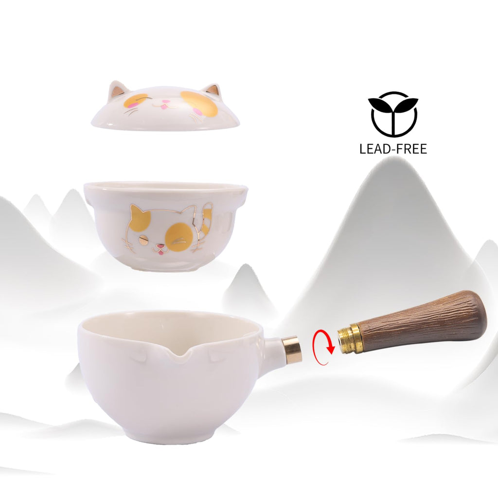 LURRIER Porcelain Chinese Gongfu Tea Set,Portable Teapot Set with 360 Rotation Tea maker and Infuser,Portable All in One Gift Bag for Travel,Home,Gifting,Outdoor and Office (Sakura)