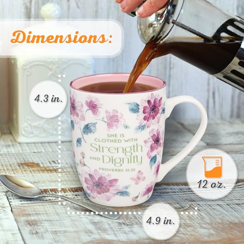 Christian Art Gifts Inspirational Ceramic Coffee & Tea Scripture Mug for Women: All Things are Possible Encouraging Bible Verse, Cute Microwave & Dishwasher Safe Drinkware, White & Pink Floral, 12 oz.