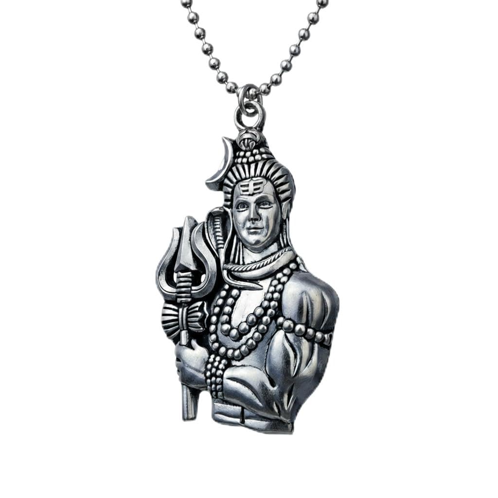 Stainless Steel Shiva's Trishul Damaru Pendant with Chain for Men, Anti-Tarnish Mahadev Mahakal Bholenath Necklace for Men & Women - Oxidized Silver Finish