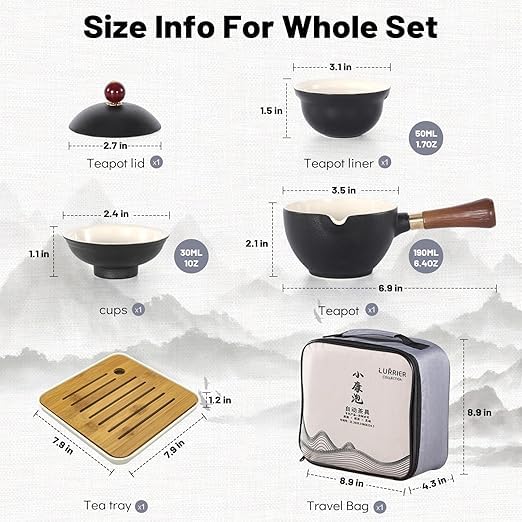 LURRIER Porcelain Chinese Gongfu Tea Set,Portable Teapot Set with 360 Rotation Tea maker and Infuser,Portable All in One Gift Bag for Travel,Home,Gifting,Outdoor and Office (Sakura)
