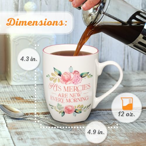 Christian Art Gifts Inspirational Ceramic Coffee & Tea Scripture Mug for Women: All Things are Possible Encouraging Bible Verse, Cute Microwave & Dishwasher Safe Drinkware, White & Pink Floral, 12 oz.