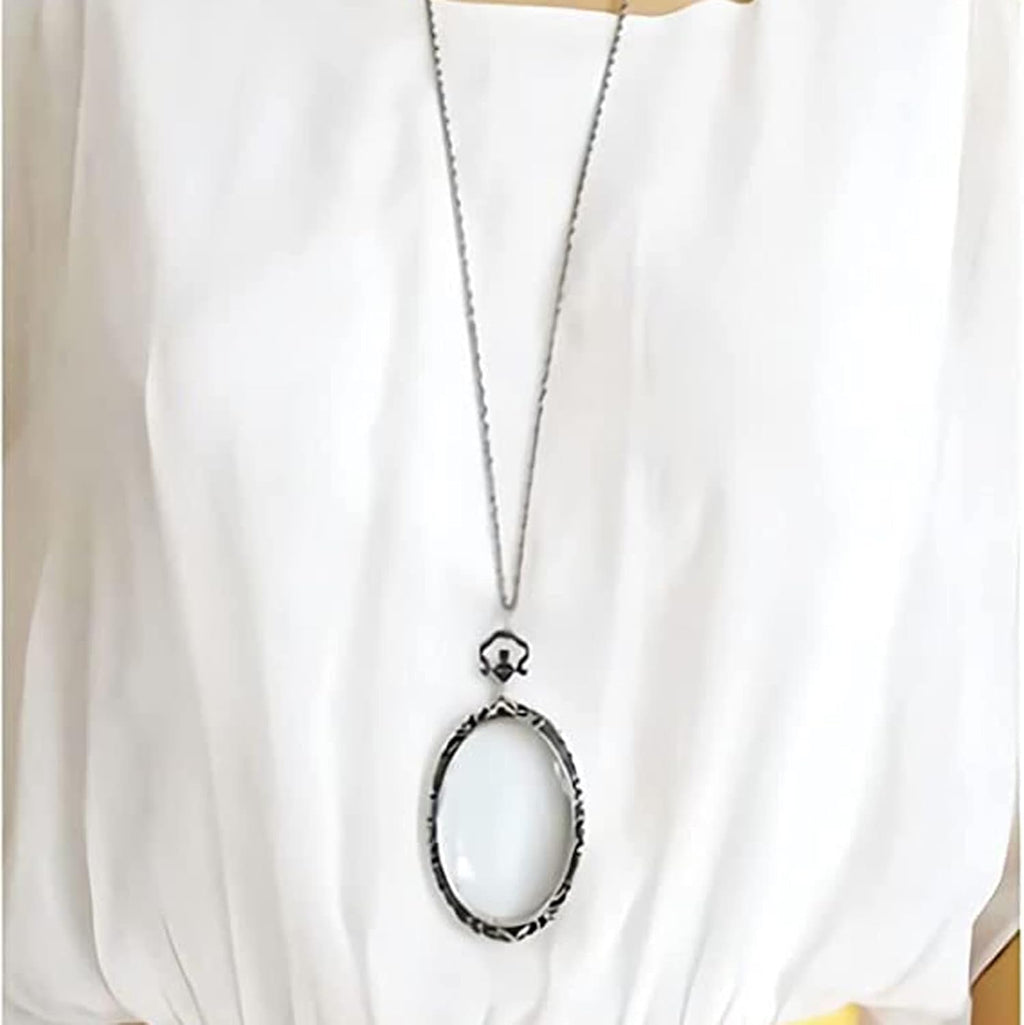 Magnifiers 10X Necklace with 40mm Diameter Glass Magnification Lens Pendant Necklace Magnifying Portable Pocket Reading Loupe Monocle for Books Crafts