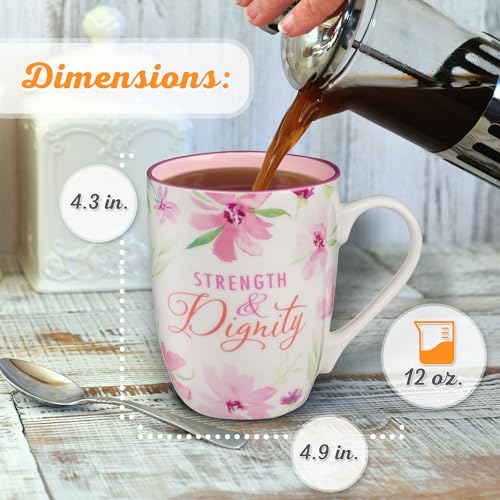 Christian Art Gifts Inspirational Ceramic Coffee & Tea Scripture Mug for Women: All Things are Possible Encouraging Bible Verse, Cute Microwave & Dishwasher Safe Drinkware, White & Pink Floral, 12 oz.