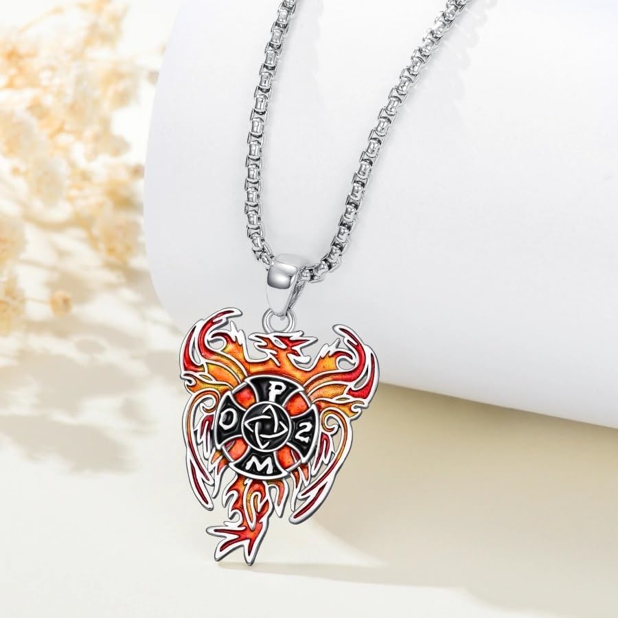 PELOVNY Phoenix Necklace 925 Sterling Silver Shield/Sword/Crystal/Tarot Card/Dog Tag/Cross/Abalone/Axe Pendant Rising Bird Jewelry for Anniversary Birthday Christmas Gifts Men Women