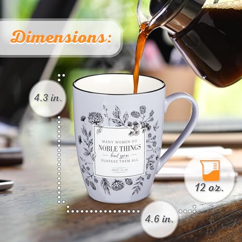 Christian Art Gifts Inspirational Ceramic Coffee & Tea Scripture Mug for Women: All Things are Possible Encouraging Bible Verse, Cute Microwave & Dishwasher Safe Drinkware, White & Pink Floral, 12 oz.