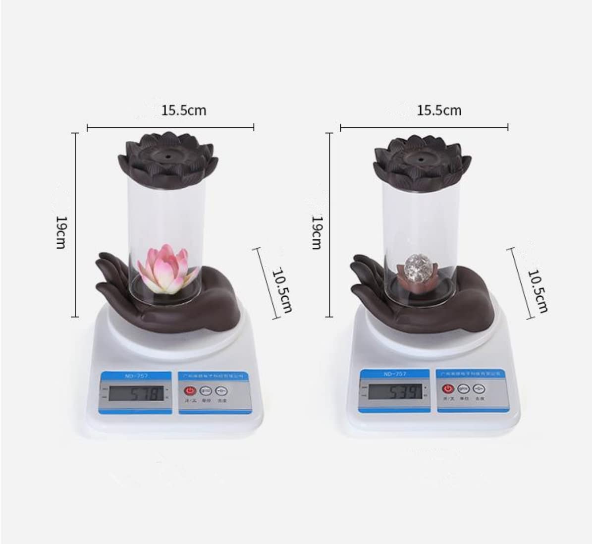 Purple Sand Smoke Waterfall Backflow Incense Burner Creative Windshield Buddha Hand Lotus LED Lamp Aroma Censer Holder for Home Yoga Room Decoration (LED)