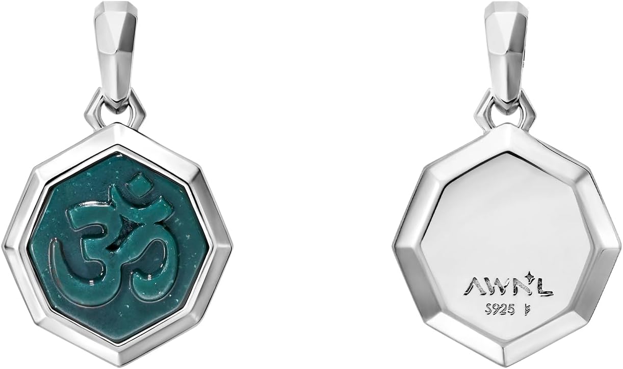 AWNL Bloodstone Pendant Necklace for Men Natural Gemstone Premium Men’s Sterling Silver Hexagonal Necklace with Stainless Steel Chain 24 Inch