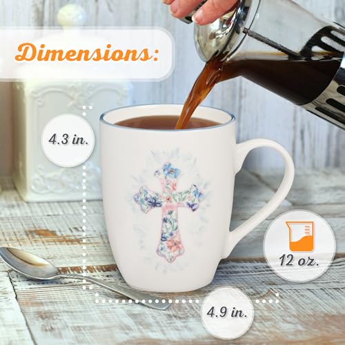 Christian Art Gifts Inspirational Ceramic Coffee & Tea Scripture Mug for Women: All Things are Possible Encouraging Bible Verse, Cute Microwave & Dishwasher Safe Drinkware, White & Pink Floral, 12 oz.