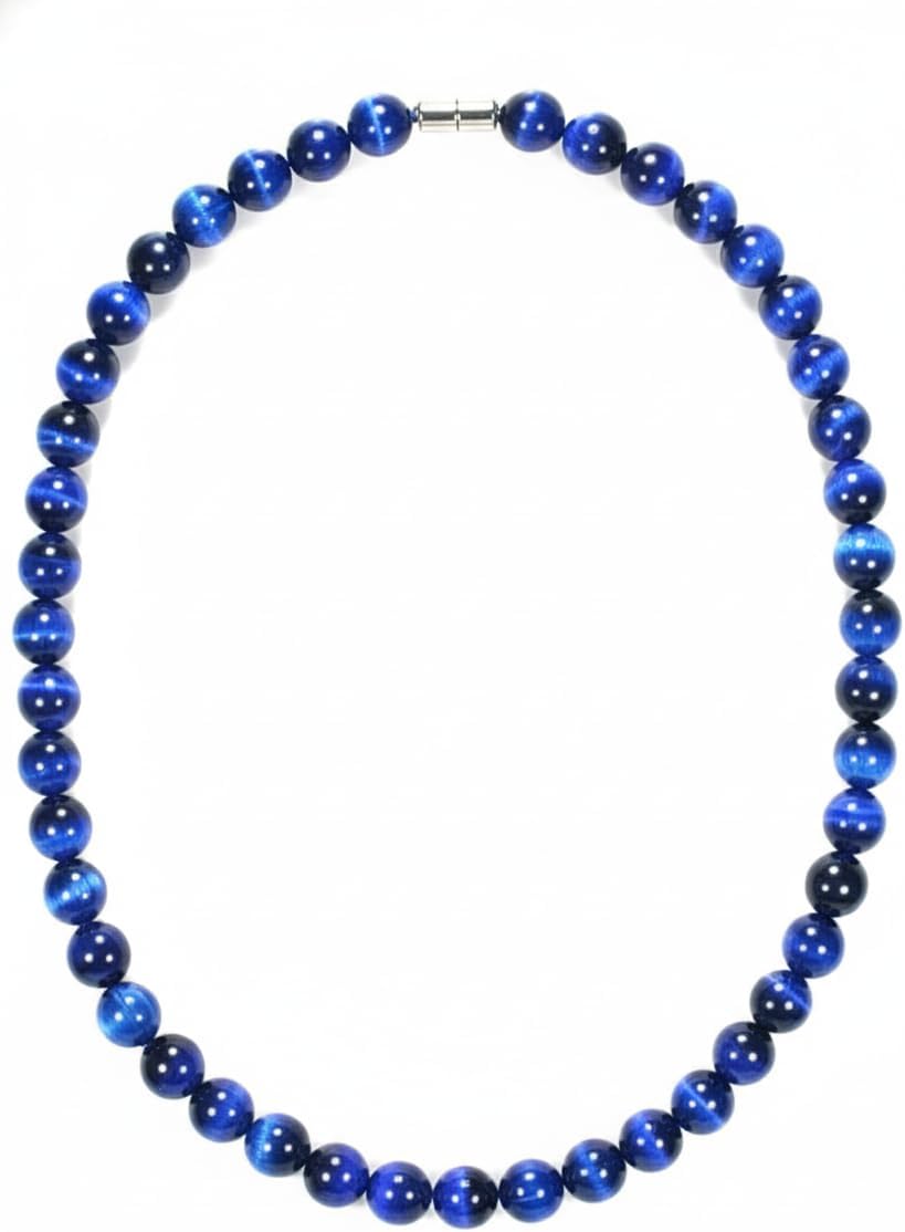 Blue Tiger Eye Necklace – 10mm Natural Gemstone Beads | 22 Inch Handmade Round Stone Choker for Men & Women | Healing Crystal Jewelry, Energy Protection, Festive Gift & Unisex Statement Necklace