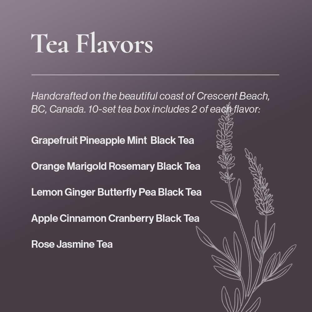 Gourmet Fruit & Floral Tea Set of 10 | Handcrafted, Additive-Free, Assorted Tea Gift Set | Sampler 5 Flavors of Naturally Dried Orange, Grapefruit, Lemon, Apple, Rose Jasmine | 10 Tea Bags | Premium Tea Gift Set
