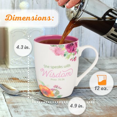 Christian Art Gifts Inspirational Ceramic Coffee & Tea Scripture Mug for Women: All Things are Possible Encouraging Bible Verse, Cute Microwave & Dishwasher Safe Drinkware, White & Pink Floral, 12 oz.