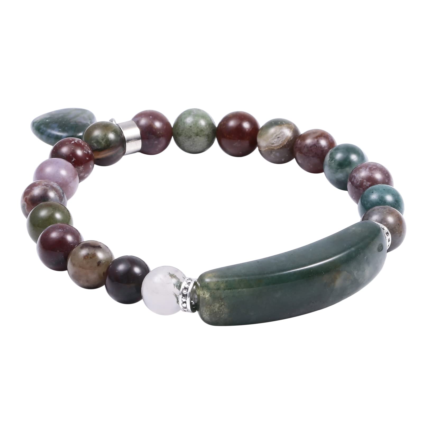 TUMBEELLUWA Healing Stone Bracelet 8mm Beads Chakra Crystal Energy Heart Charm Bracelet Handmade Jewelry for Women