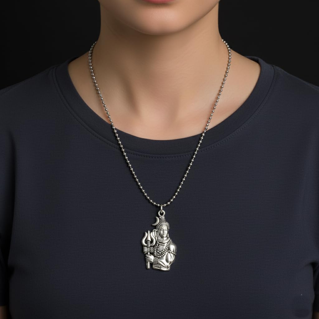 Stainless Steel Shiva's Trishul Damaru Pendant with Chain for Men, Anti-Tarnish Mahadev Mahakal Bholenath Necklace for Men & Women - Oxidized Silver Finish