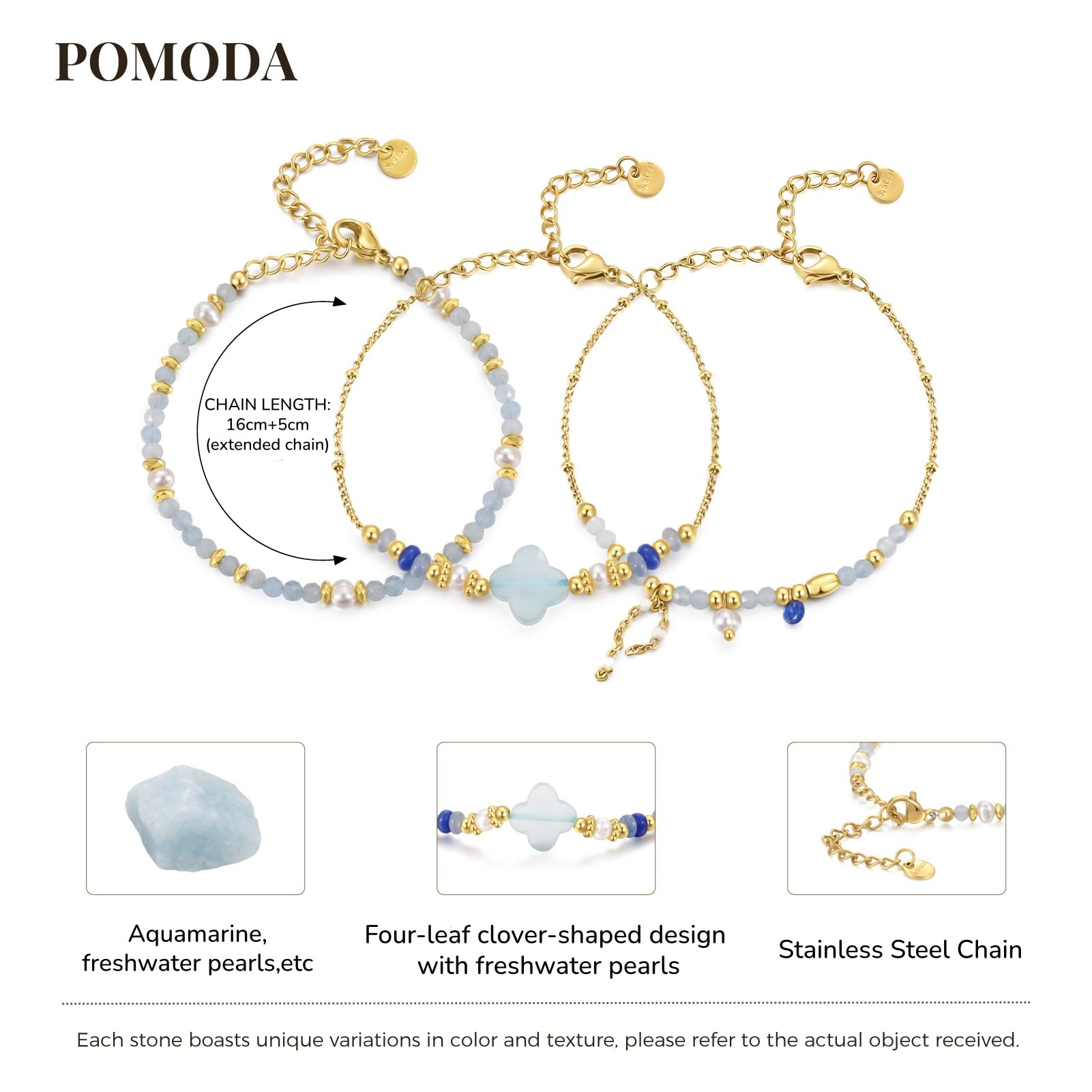 Beaded Bracelets Set for Women Stackable Healing Layered Bracelets Stack 3PCS Aquamarine Gemstone Crystal Dainty Boho Summer Jewelry for Women Natural Stone 14k Gold Plated