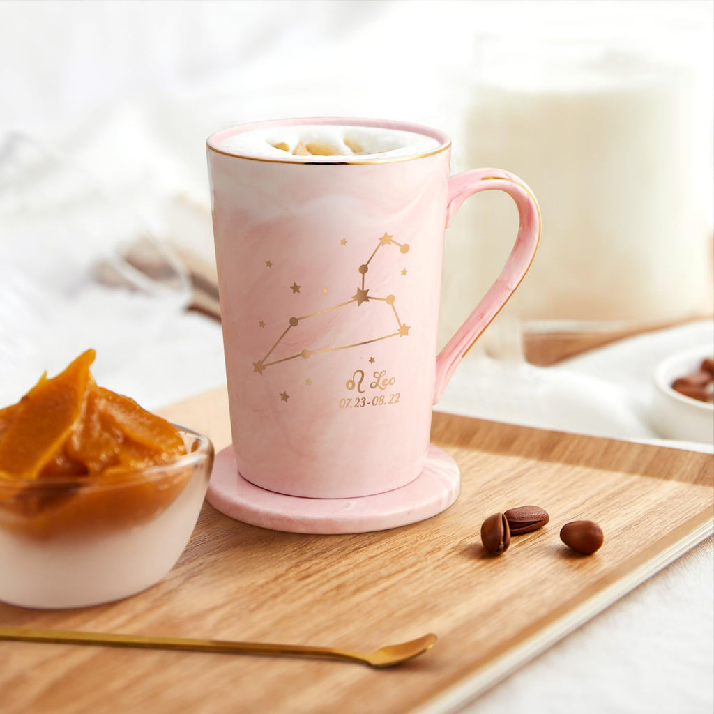 YHRJWN Pisces Gifts for Women, Pisces Constellation Mug, February March Birthdays Gifts for Women Horoscope Astrology Lovers, Pisces Zodiac Sign gifts for Women Girls, 14 Oz Pink with Gift Box