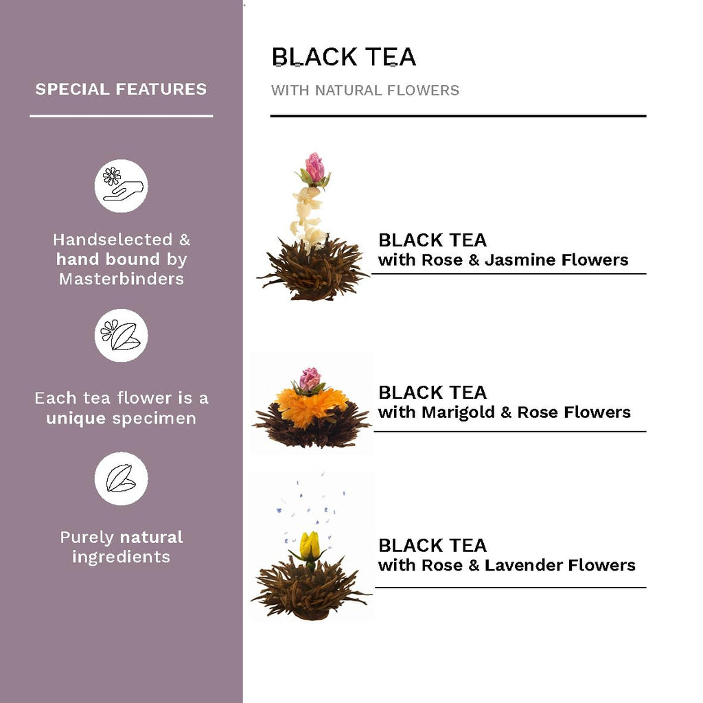 Creano Blooming Tea Gift Set with Glass Teapot 17oz (500ml) - Green Tea Fruity Flavoured Tea Flowers in 6 Varieties - Flowering Tea Gift for Easter