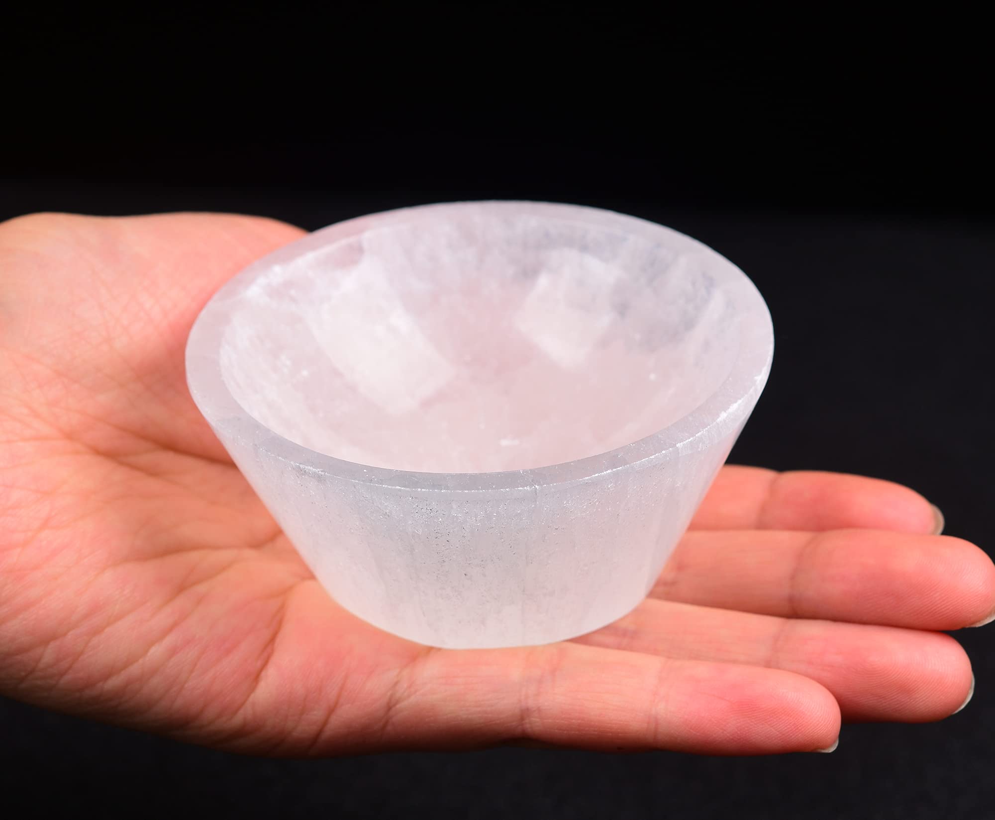 AMOYSTONE Natural Selenite Charging Bowl with Mandala Engraving 3.5-4'' Energy Cleansing Crystal Plate for Healing Meditation and Spiritual Home Decor