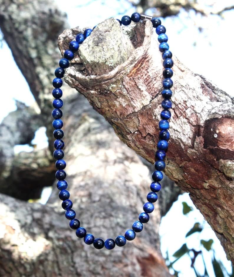 Blue Tiger Eye Necklace – 10mm Natural Gemstone Beads | 22 Inch Handmade Round Stone Choker for Men & Women | Healing Crystal Jewelry, Energy Protection, Festive Gift & Unisex Statement Necklace