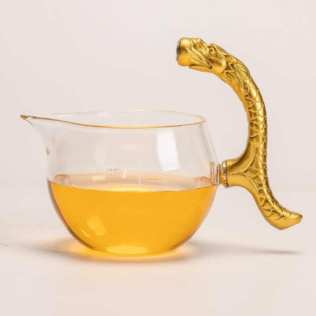 Glass Teapot Set with Infuser Semi Automatic Dragon Tea Set with 6 Small Cups (red golden dragon-b)