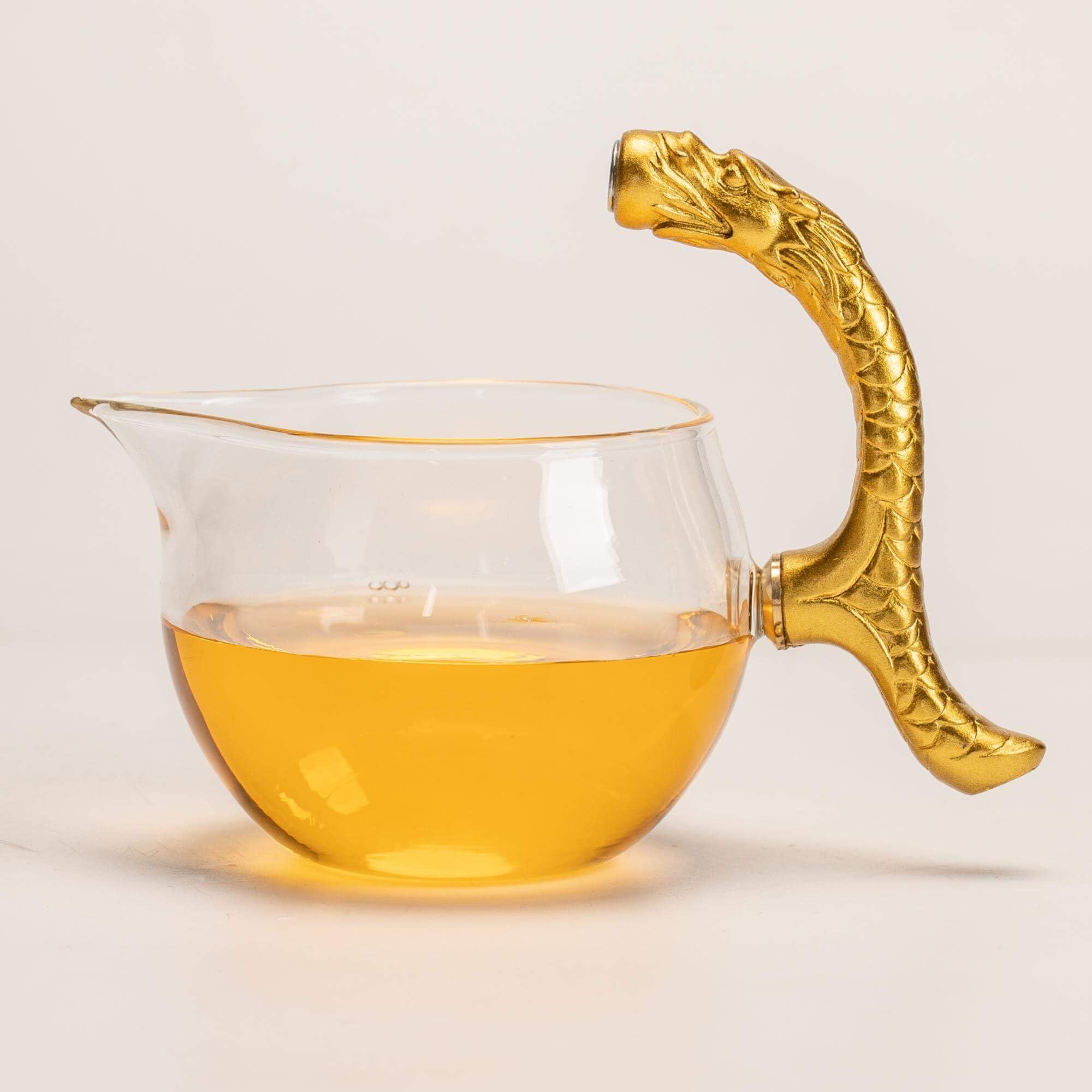 Glass Teapot Set with Infuser Semi Automatic Dragon Tea Set with 6 Small Cups (red golden dragon-b)