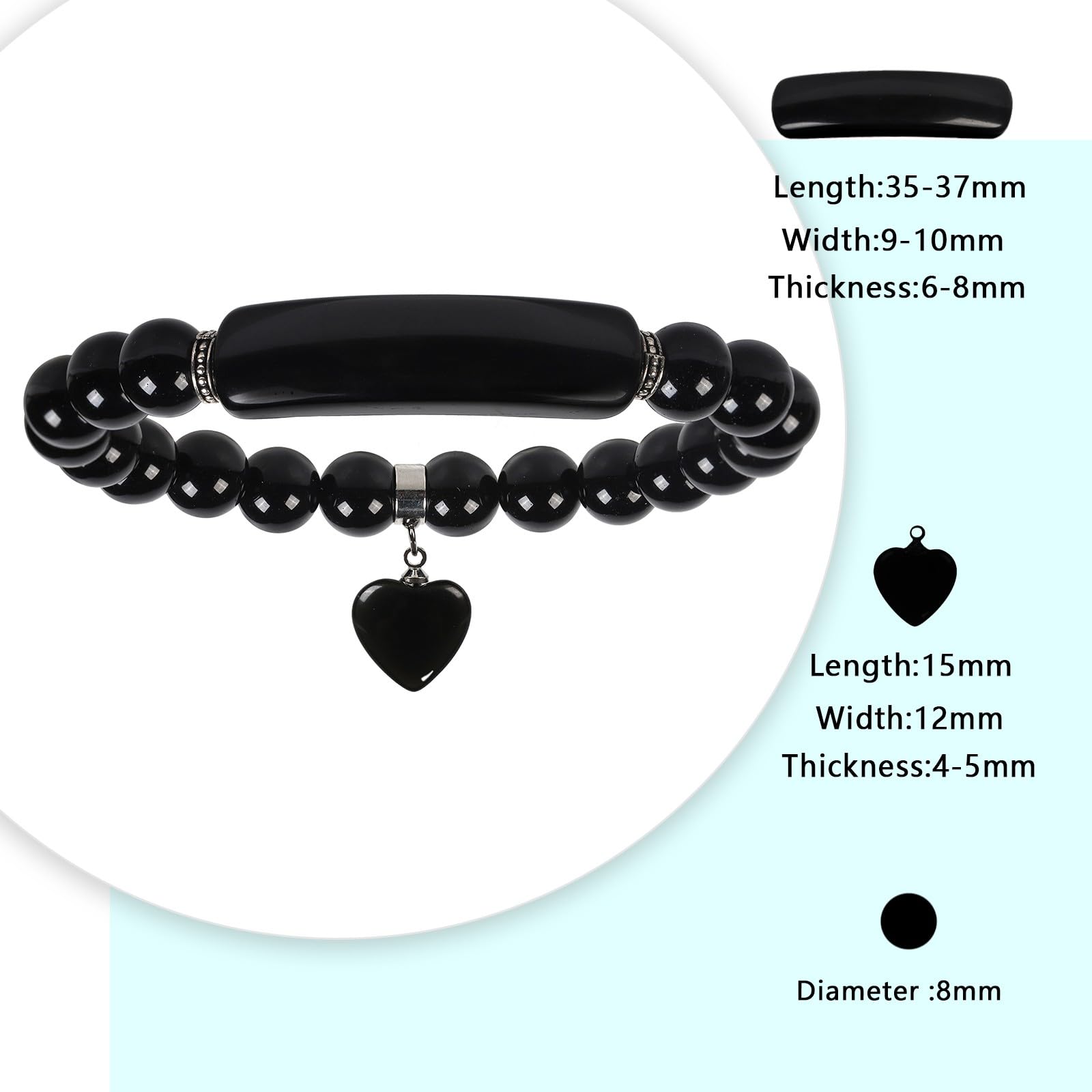TUMBEELLUWA Healing Stone Bracelet 8mm Beads Chakra Crystal Energy Heart Charm Bracelet Handmade Jewelry for Women