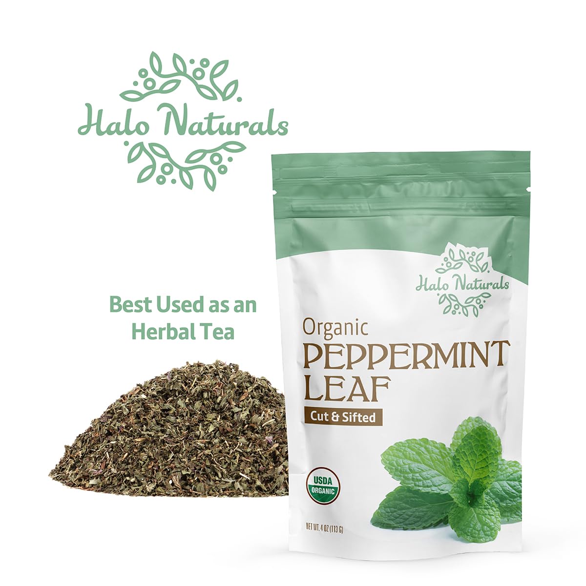 Organic Peppermint Leaf Cut & Sifted, 4 Ounces (Mentha piperita) USDA Certified | Resealable Pouch| Packaged in The USA (Pack of 1)