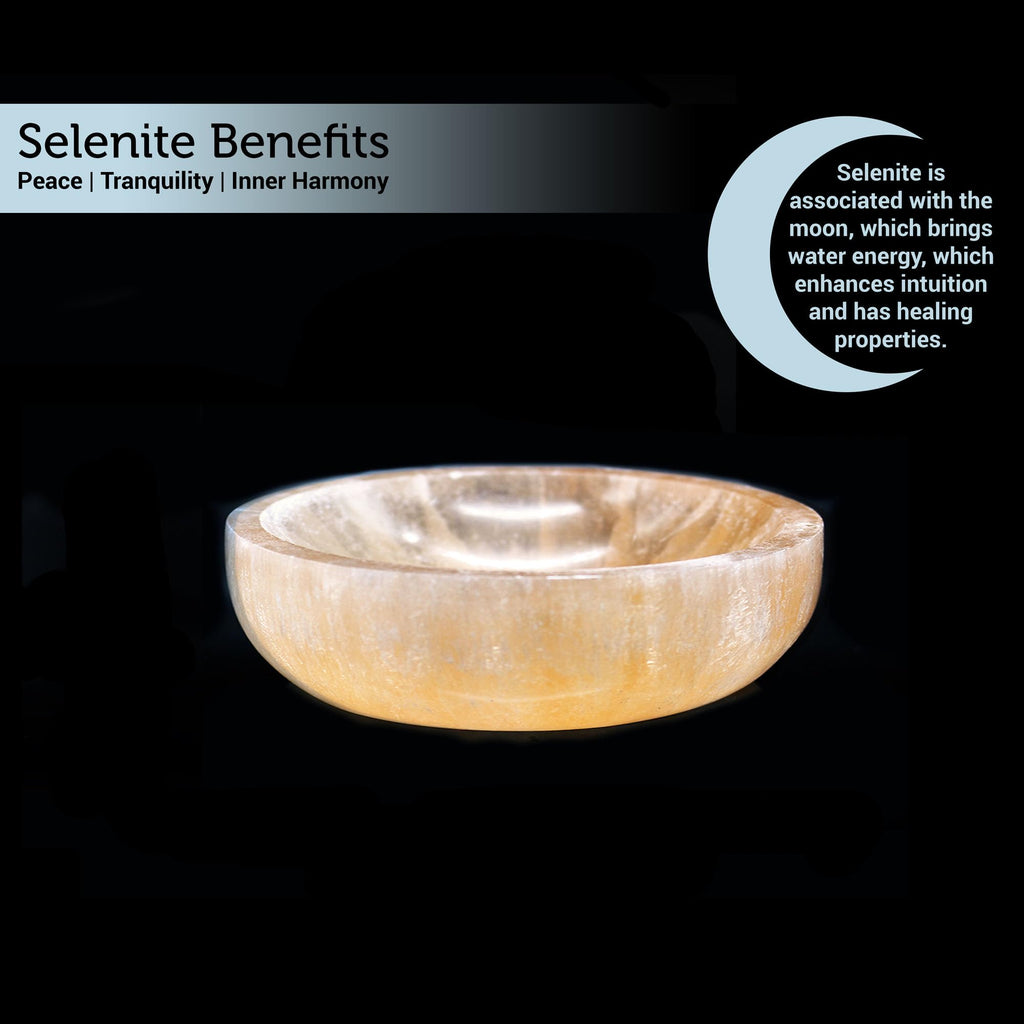 Soul Sticks Selenite Crystal Bowls for Smudging, Healing, Recharging Crystals | Pure Selenite Smudge Bowl & Crystal Charging Station Ethically Sourced in Morocco, Orange (4 Inch)