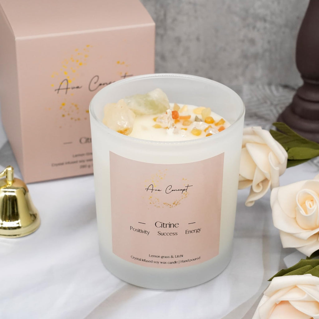 AVACONCEPT Crystal Infused Soy Wax Candle Gift Set Aromatherapy Scented Candles with Healing Crystals Natural Hand-Poured Luxury for Relaxation & Home Décor (Sunstone & Amethyst & Amazonite)