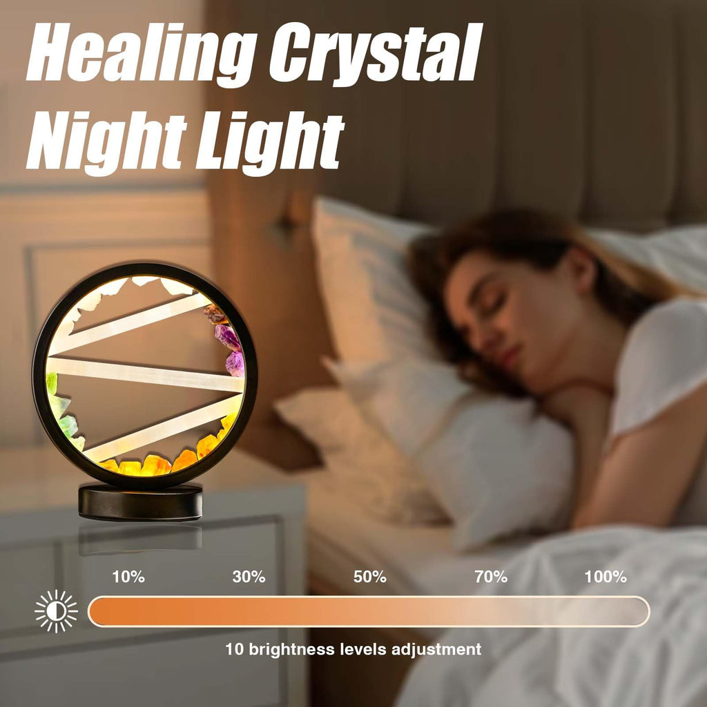 Runyangshi Amethyst Night Lamp 8.6" Natural Healing Crystal Bedside Lamp USB Port 3 Colours Dimming Mode Bedroom Lamp Suitable Night Light for Living Room Bedroom Office Home Decor Ideal Gift