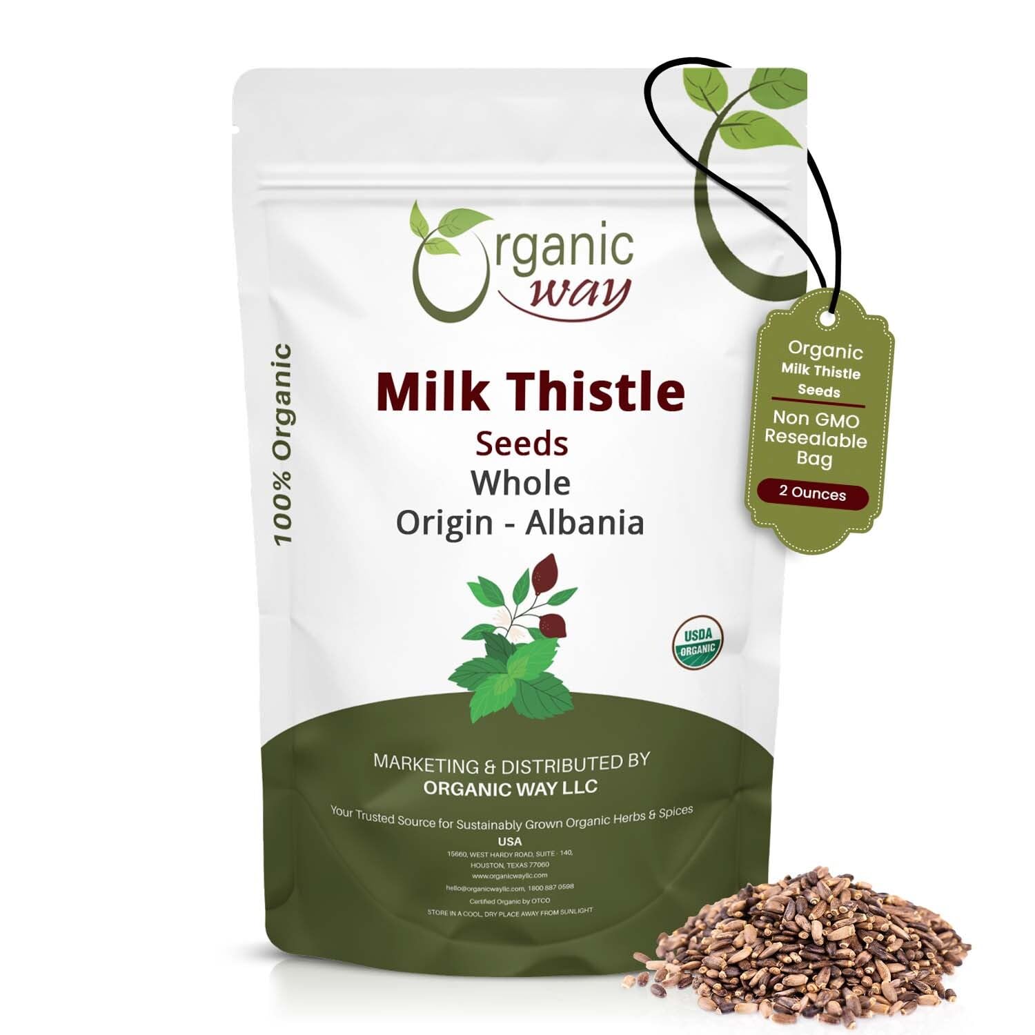 Organic Way Whole Milk Thistle Seeds (Silybum marianum) - Herbal Tea | European Wild-Harvest, Organic & Kosher Certified, Vegan, Non GMO & Gluten Free, USDA Certified, Origin - Albania (4 Oz)