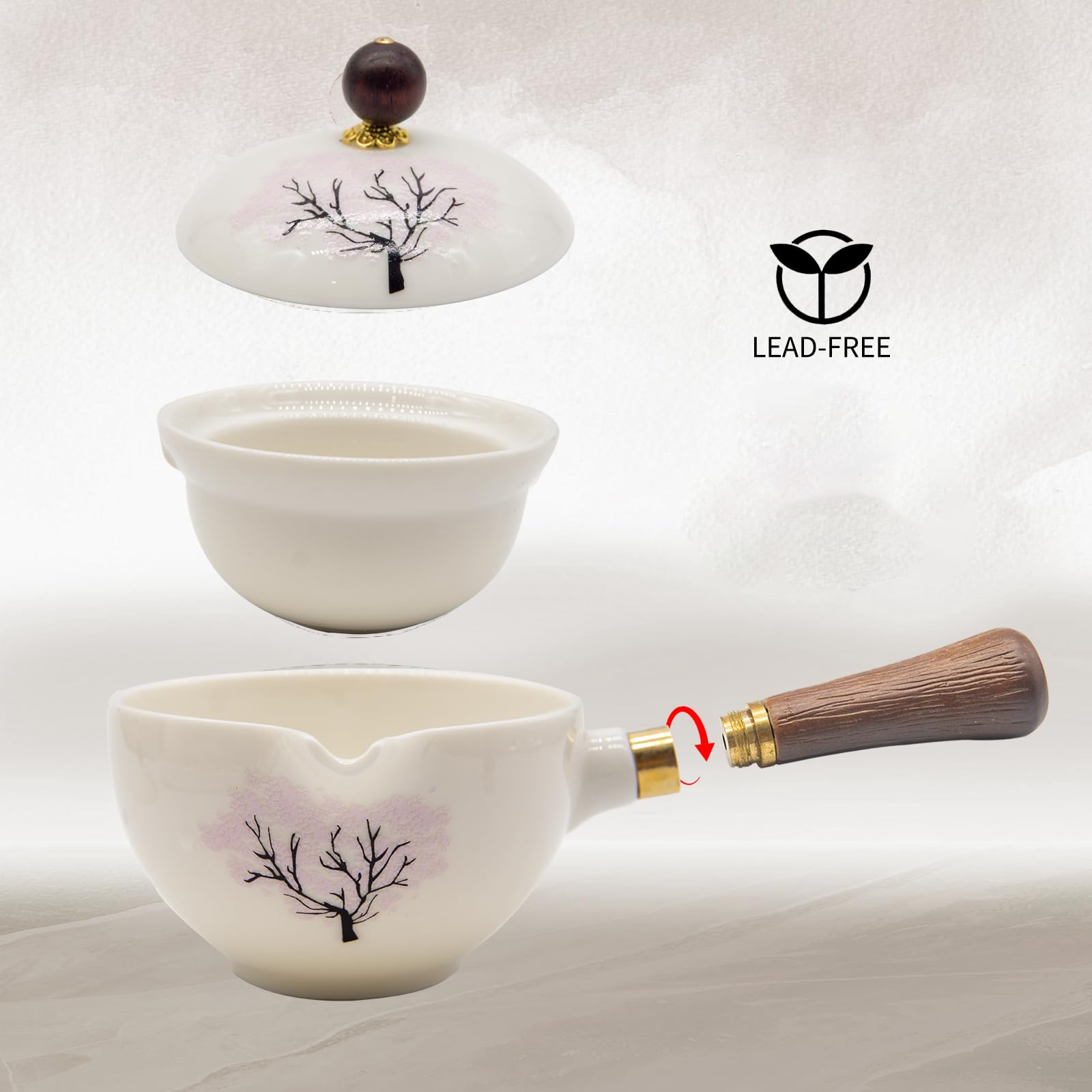 LURRIER Porcelain Chinese Gongfu Tea Set,Portable Teapot Set with 360 Rotation Tea maker and Infuser,Portable All in One Gift Bag for Travel,Home,Gifting,Outdoor and Office (Sakura)
