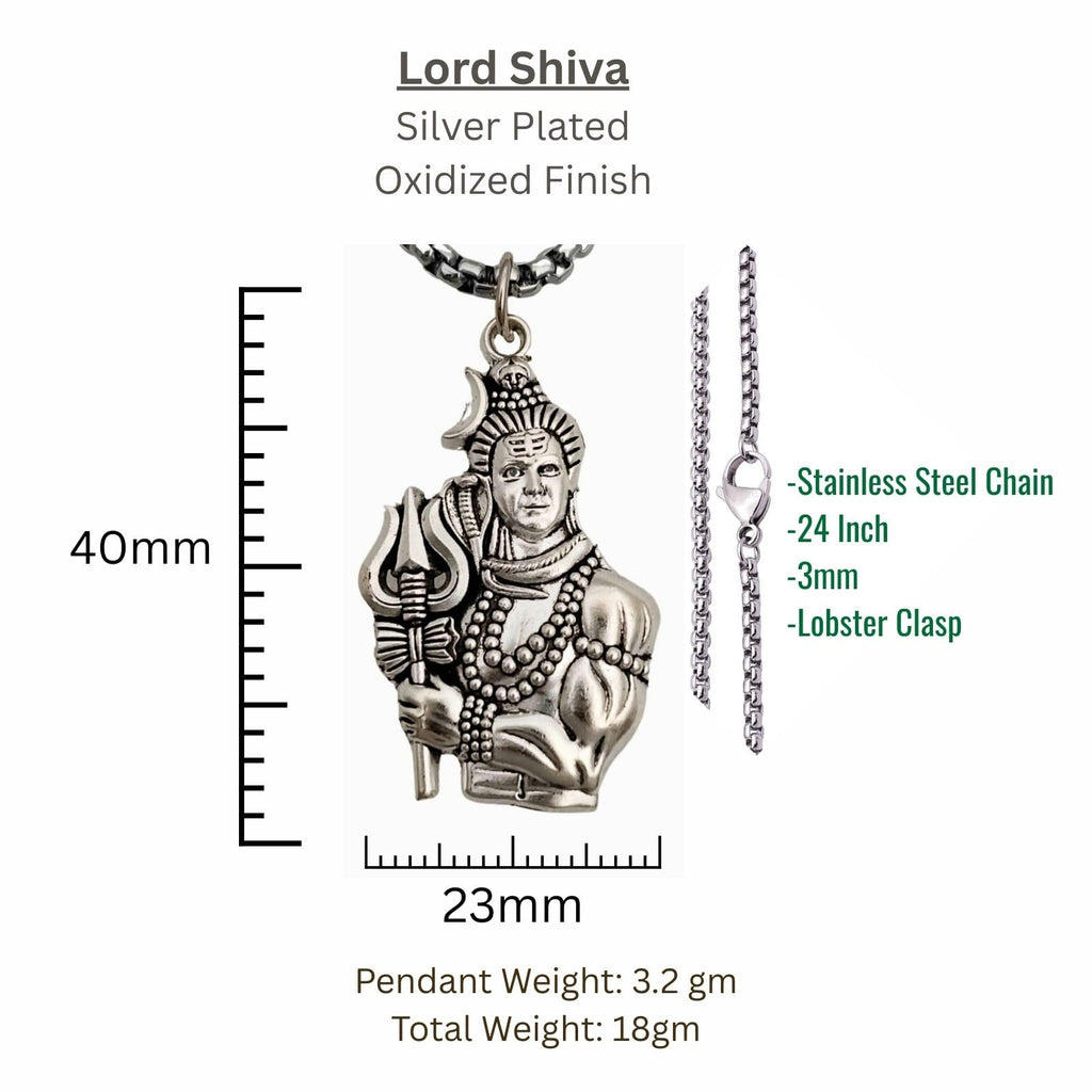Stainless Steel Shiva's Trishul Damaru Pendant with Chain for Men, Anti-Tarnish Mahadev Mahakal Bholenath Necklace for Men & Women - Oxidized Silver Finish