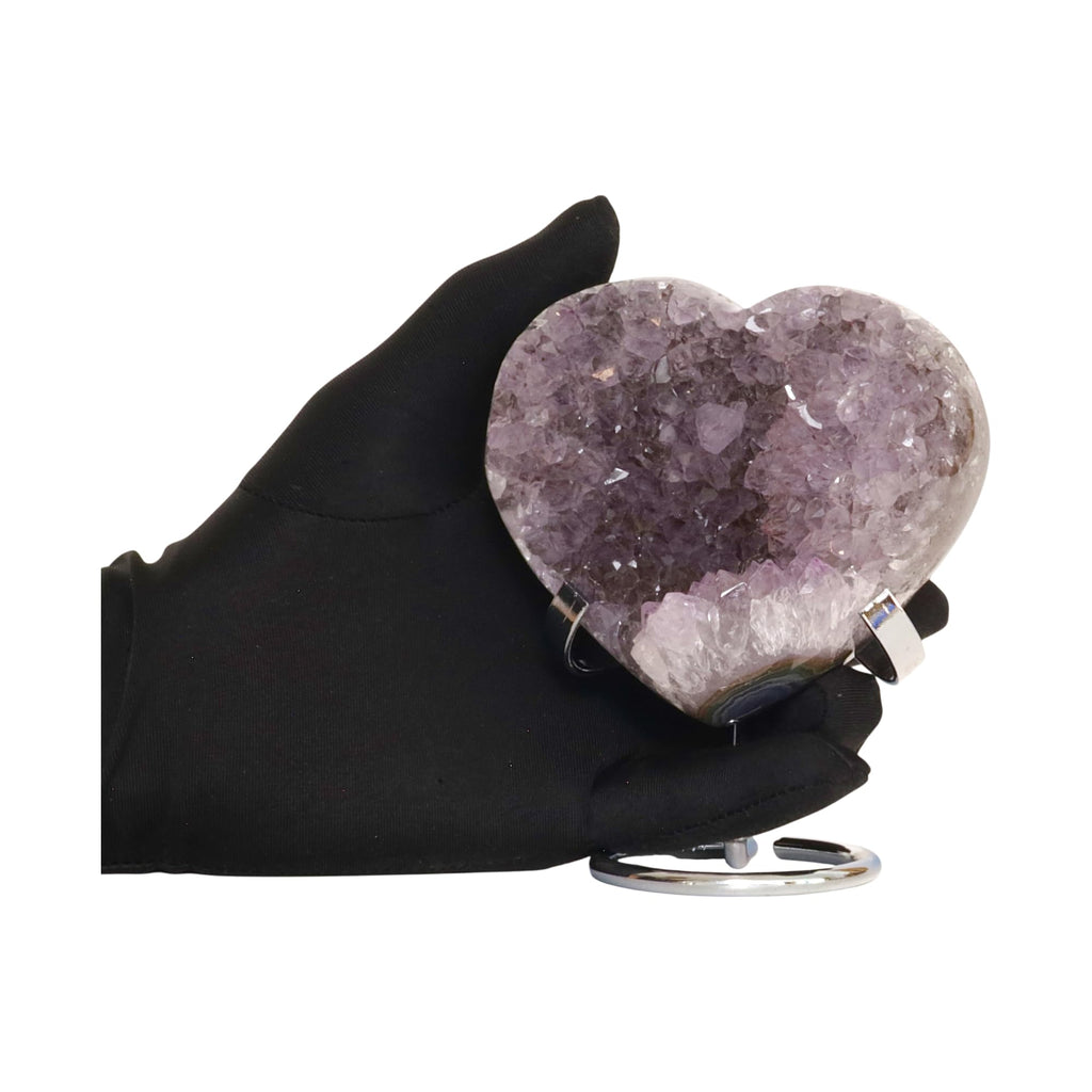 Hand-carved Amethyst Heart Cluster with Stand, Natural Raw Crystal Heart Stone 1–7 Inch tall (50g–1200g), Reiki Healing Gemstone, Love, spiritual Valentine Gift. (200-350 Grams-1.5 to 2.5" tall)