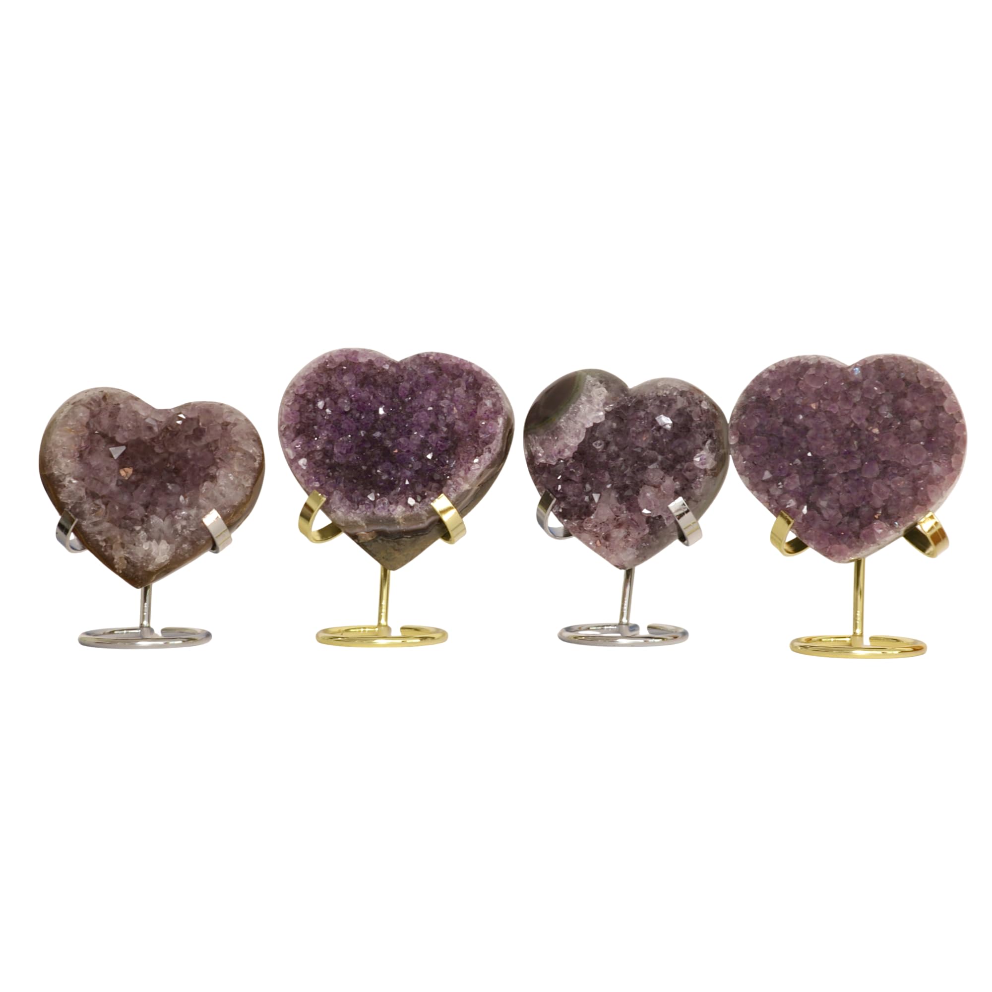 Hand-carved Amethyst Heart Cluster with Stand, Natural Raw Crystal Heart Stone 1–7 Inch tall (50g–1200g), Reiki Healing Gemstone, Love, spiritual Valentine Gift. (200-350 Grams-1.5 to 2.5" tall)