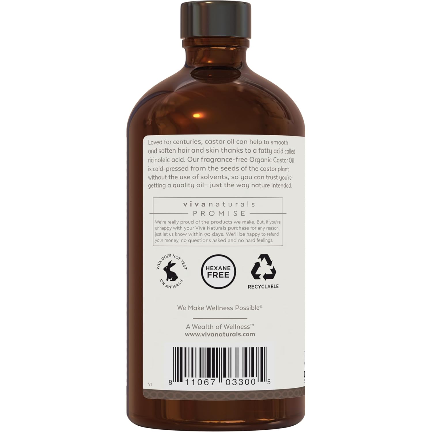 Viva Naturals Organic Castor Oil, Cold-Pressed, 16 fl oz – For Face, Hair, Eyelashes, USDA Organic, Non-GMO - With Beauty Kit