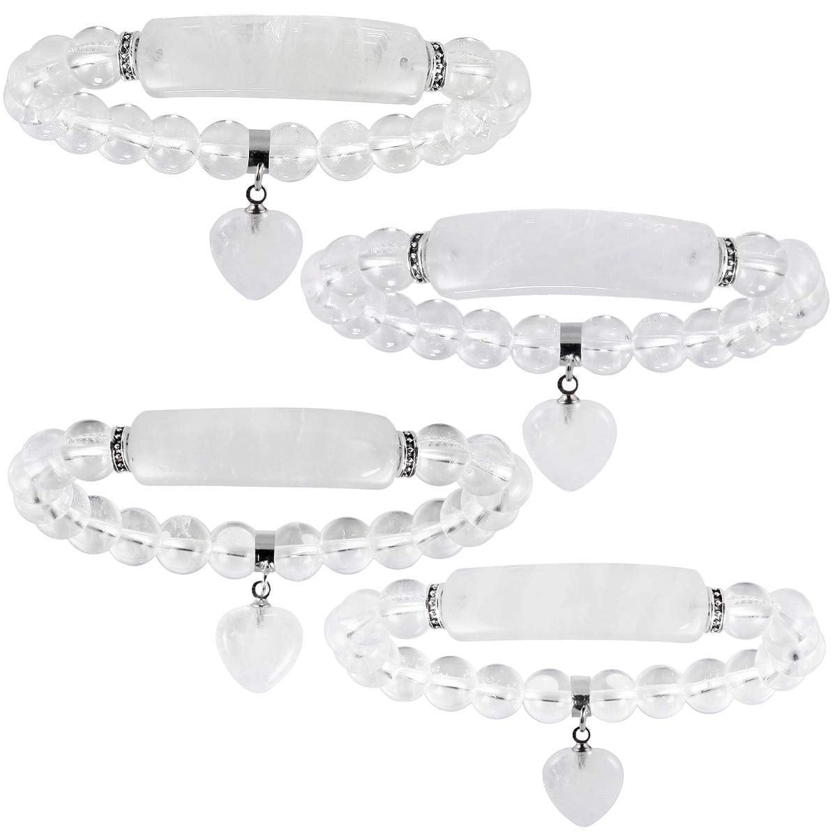 TUMBEELLUWA Healing Stone Bracelet 8mm Beads Chakra Crystal Energy Heart Charm Bracelet Handmade Jewelry for Women