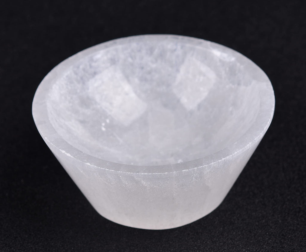 AMOYSTONE Natural Selenite Charging Bowl with Mandala Engraving 3.5-4'' Energy Cleansing Crystal Plate for Healing Meditation and Spiritual Home Decor